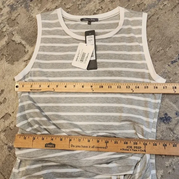 NWT Michael Stars Grey White Stripe Twist Front Sleeveless Midi Maxi Dress Sz M. - Picture 8 of 11